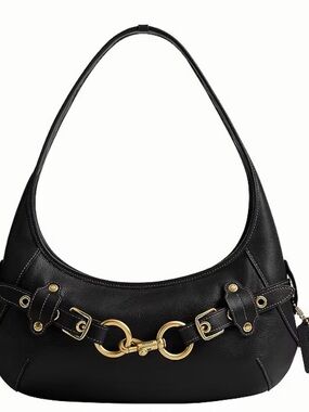Coach Ergo Black Leather Shoulder Bag with Gold Hardware